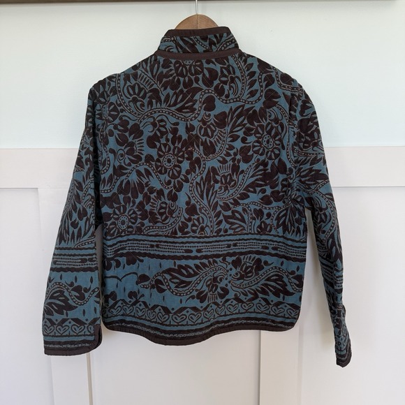 Multiples Quilted Jacket Women's Medium  Teal Brown 100% Cotton Buttons Career - Picture 4 of 8
